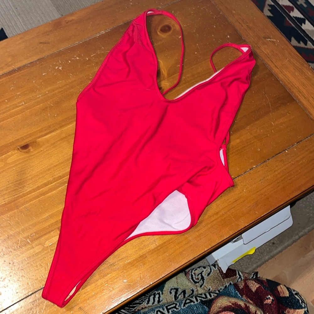 Red Strappy One Piece Suit